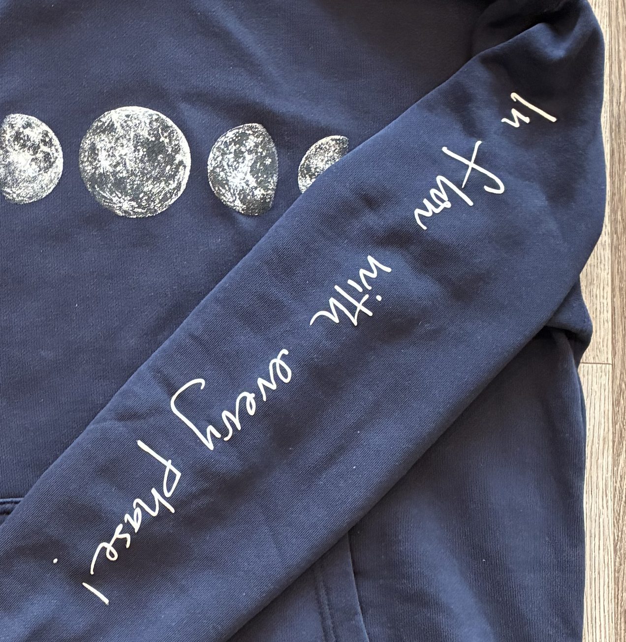 Moon Phase Hoodie sleeve detail: In flow with every phase!